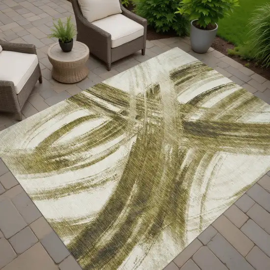 Khaki Beige And Brown Abstract Washable Indoor Outdoor Area Rug Photo 5