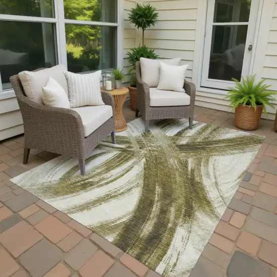 Khaki Beige And Brown Abstract Washable Indoor Outdoor Area Rug Photo 3