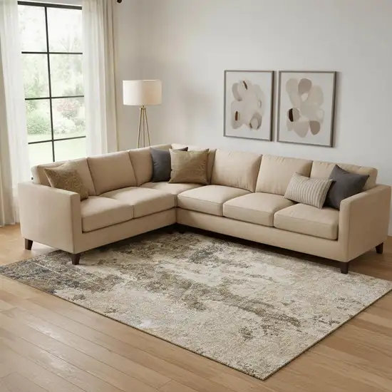 Khaki Beige And Charcoal Abstract Washable Area Rug With UV Protection Photo 2