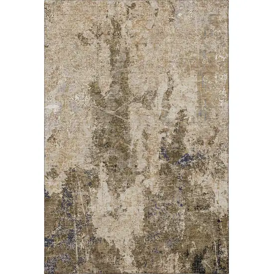 Khaki Beige And Charcoal Abstract Washable Area Rug With UV Protection Photo 3