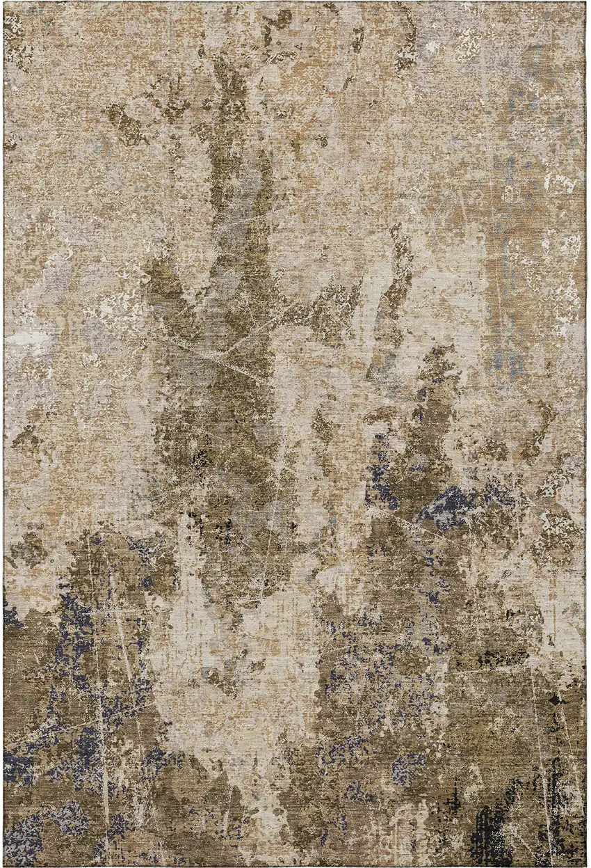 Khaki Beige And Charcoal Abstract Washable Area Rug With UV Protection Photo 3