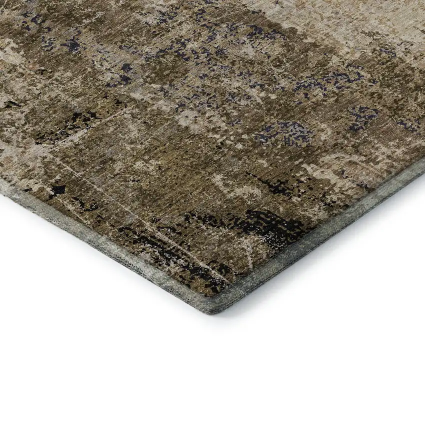 Khaki Beige And Charcoal Abstract Washable Area Rug With UV Protection Photo 7