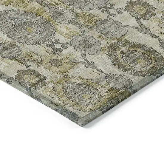 Khaki Beige And Gold Damask Washable Indoor Outdoor Area Rug Photo 5