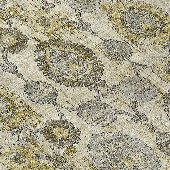 Khaki Beige And Gold Damask Washable Indoor Outdoor Area Rug Photo 6