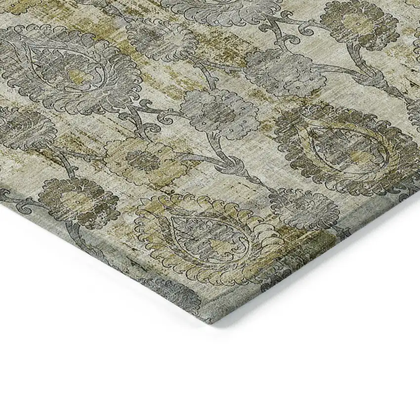Khaki Beige And Gold Damask Washable Indoor Outdoor Area Rug Photo 5