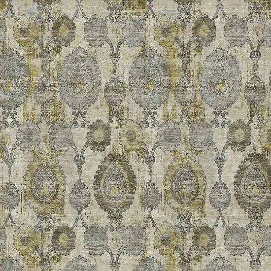 Khaki Beige And Gold Damask Washable Indoor Outdoor Area Rug Photo 7