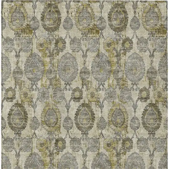 Khaki Beige And Gold Damask Washable Indoor Outdoor Area Rug Photo 7