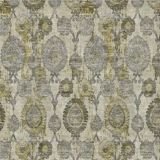 Khaki Beige And Gold Damask Washable Indoor Outdoor Area Rug Photo 7
