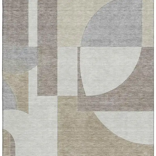 Khaki Beige And Gray Abstract Geometric Washable Area Rug With UV Protection Photo 3