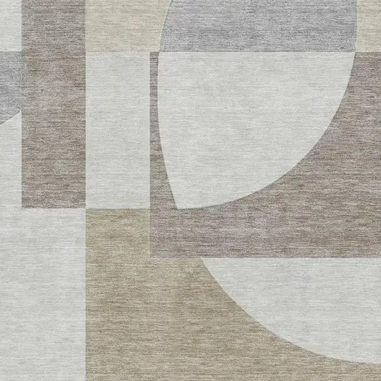 Khaki Beige And Gray Abstract Geometric Washable Area Rug With UV Protection Photo 2