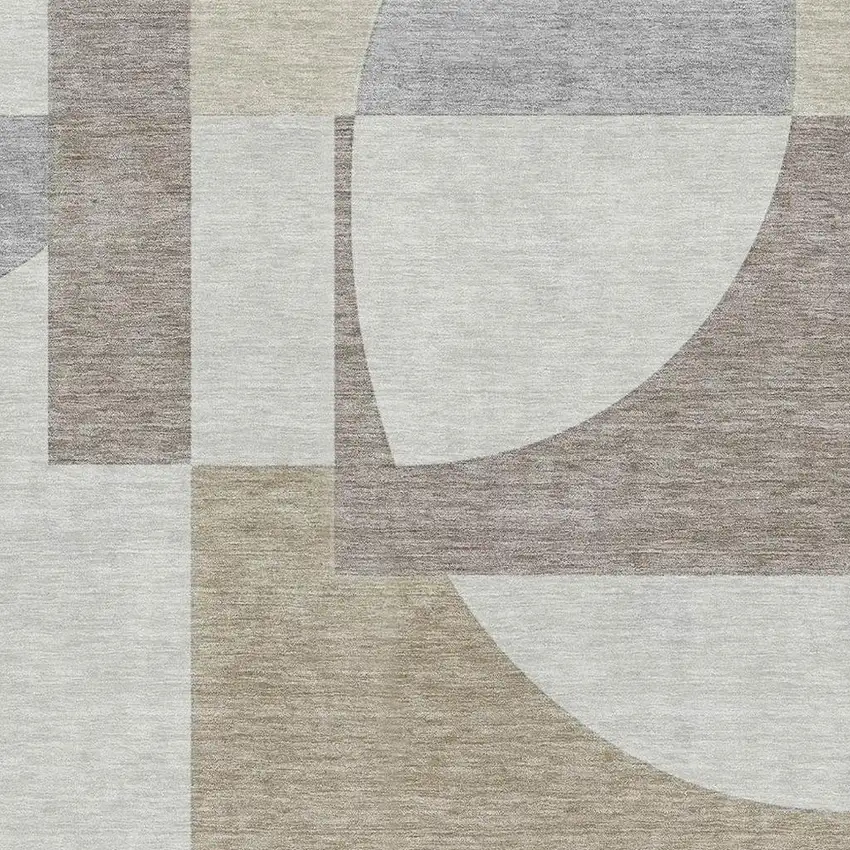 Khaki Beige And Gray Abstract Geometric Washable Area Rug With UV Protection Photo 2