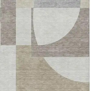 Photo of Khaki Beige And Gray Abstract Geometric Washable Area Rug With UV Protection
