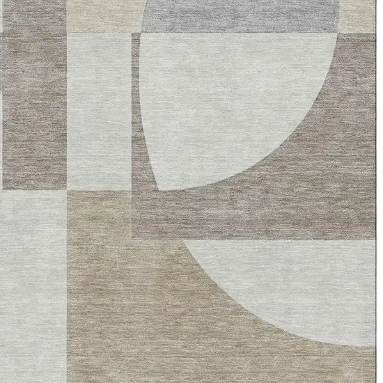 Khaki Beige And Gray Abstract Geometric Washable Area Rug With UV Protection Photo 2
