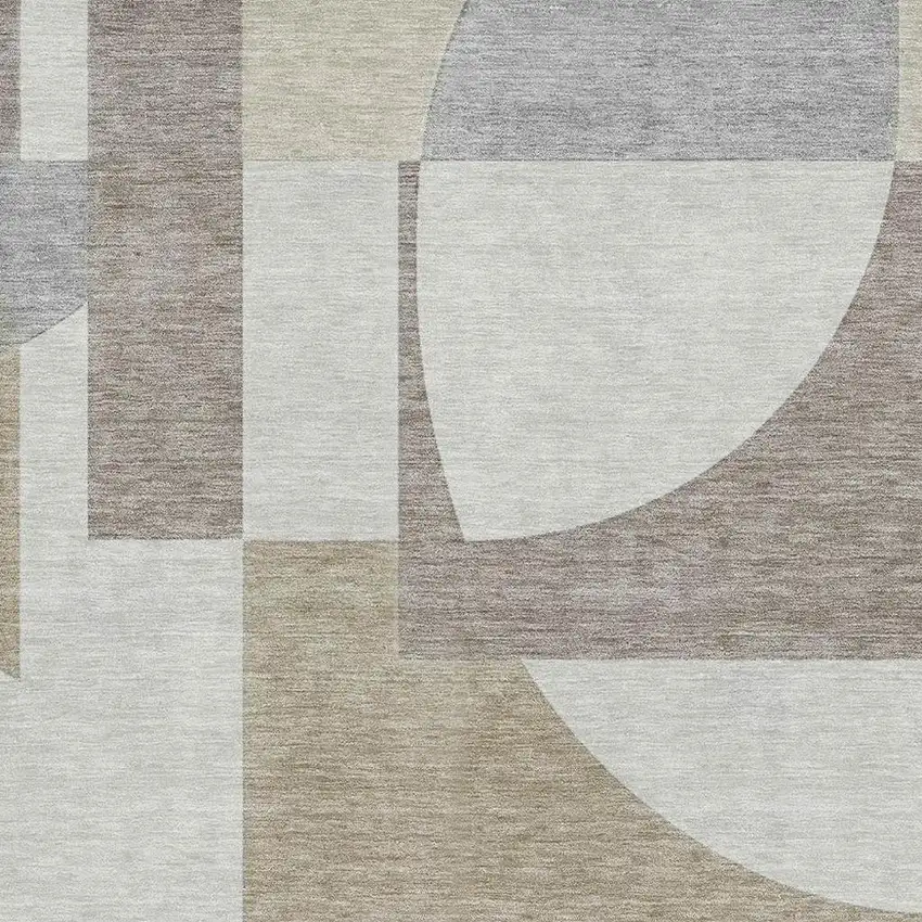 Khaki Beige And Gray Abstract Geometric Washable Area Rug With UV Protection Photo 2
