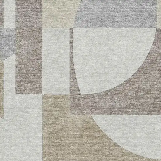 Khaki Beige And Gray Abstract Geometric Washable Area Rug With UV Protection Photo 2