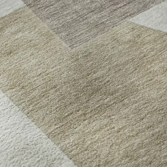 Khaki Beige And Gray Abstract Geometric Washable Area Rug With UV Protection Photo 9