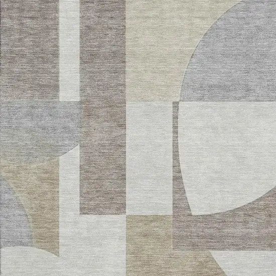 Khaki Beige And Gray Abstract Geometric Washable Area Rug With UV Protection Photo 2