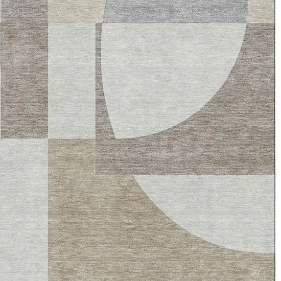 Khaki Beige And Gray Abstract Geometric Washable Area Rug With UV Protection Photo 2