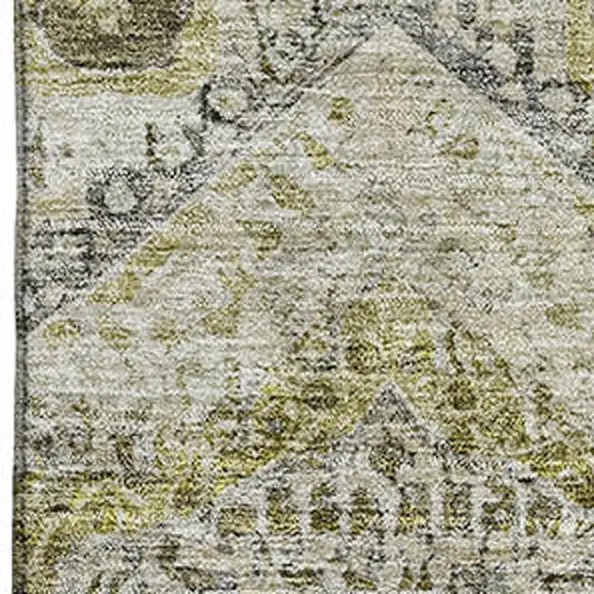 Khaki Beige And Gray Abstract Geometric Washable Area Rug With UV Protection Photo 3