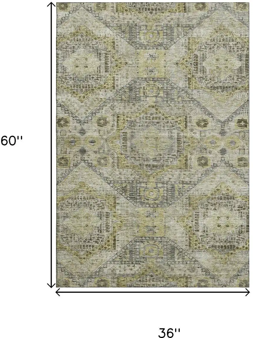 Khaki Beige And Gray Abstract Geometric Washable Area Rug With UV Protection Photo 9