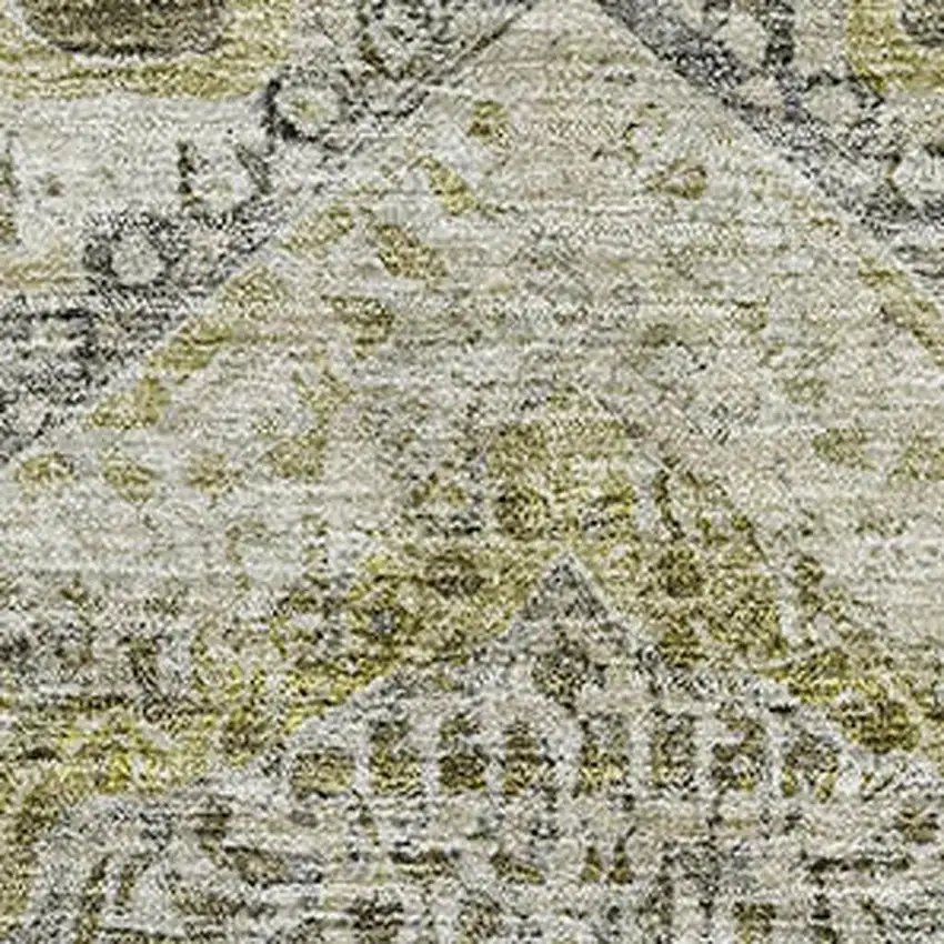 Khaki Beige And Gray Abstract Geometric Washable Area Rug With UV Protection Photo 3