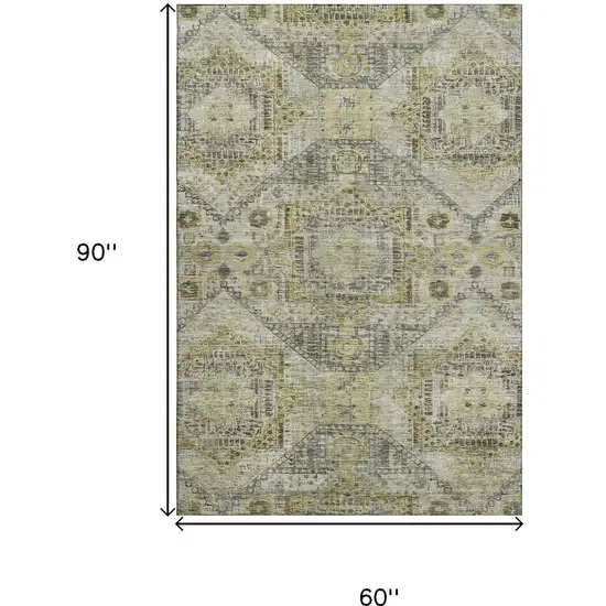 Khaki Beige And Gray Abstract Geometric Washable Area Rug With UV Protection Photo 9