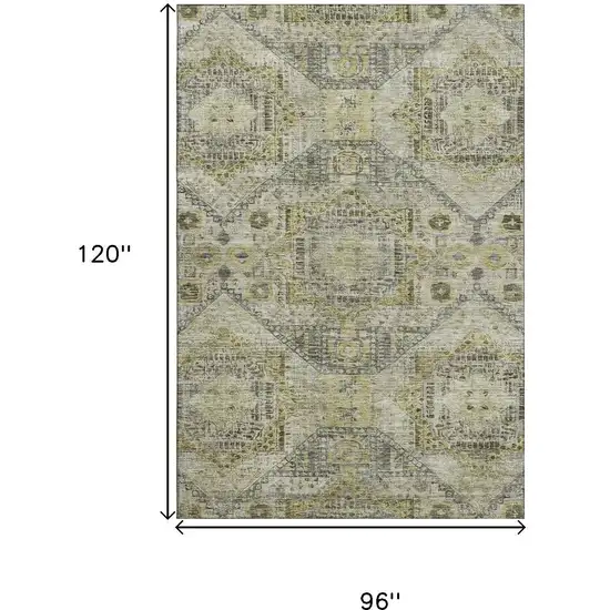 Khaki Beige And Gray Abstract Geometric Washable Area Rug With UV Protection Photo 9