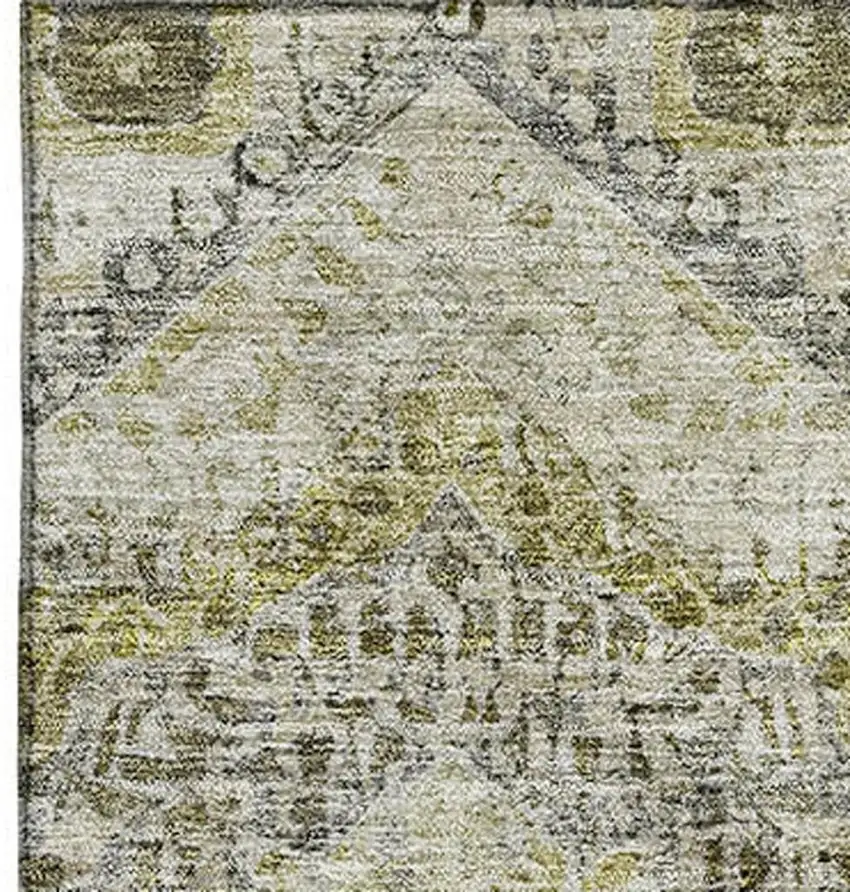 Khaki Beige And Gray Abstract Geometric Washable Area Rug With UV Protection Photo 4