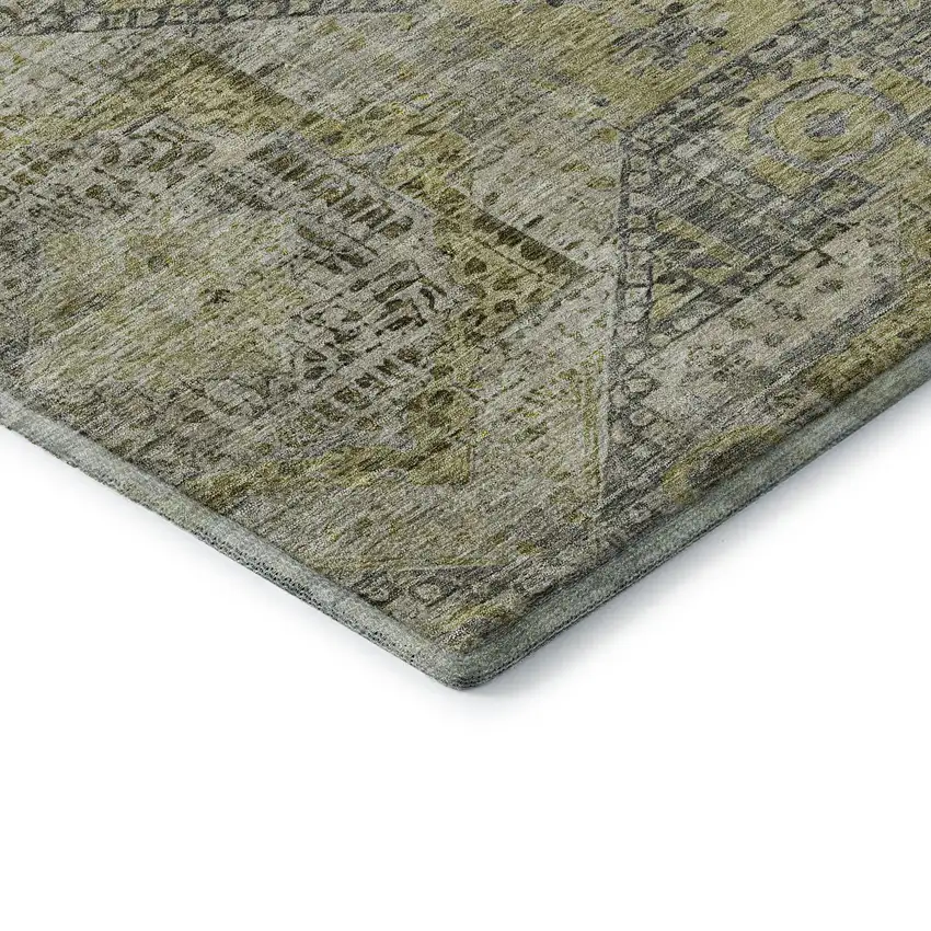 Khaki Beige And Gray Abstract Geometric Washable Area Rug With UV Protection Photo 8
