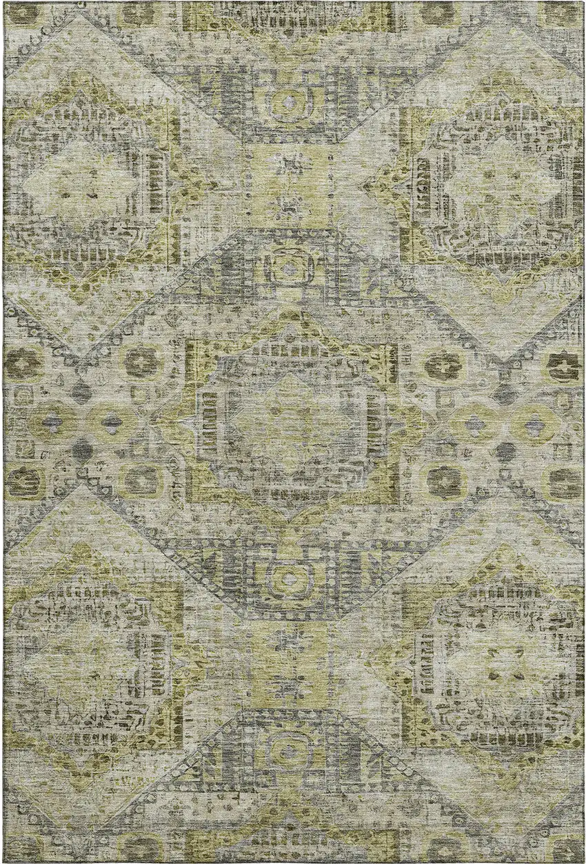 Khaki Beige And Gray Abstract Geometric Washable Area Rug With UV Protection Photo 1