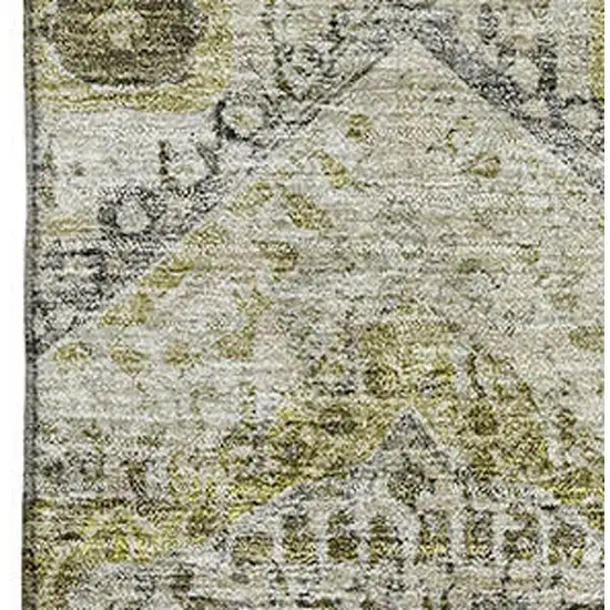 Khaki Beige And Gray Abstract Geometric Washable Area Rug With UV Protection Photo 3