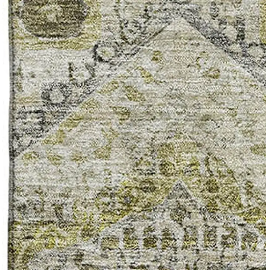 Khaki Beige And Gray Abstract Geometric Washable Area Rug With UV Protection Photo 3