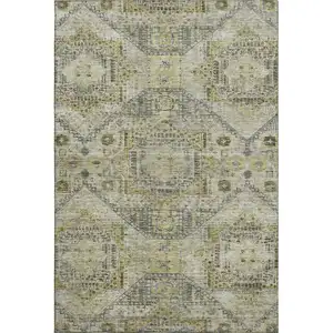 Photo of Khaki Beige And Gray Abstract Geometric Washable Area Rug With UV Protection