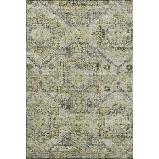 Khaki Beige And Gray Abstract Geometric Washable Area Rug With UV Protection Photo 1