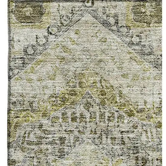 Khaki Beige And Gray Abstract Geometric Washable Area Rug With UV Protection Photo 3