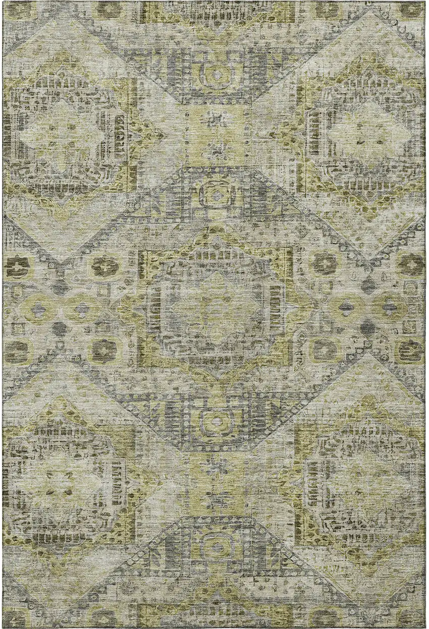 Khaki Beige And Gray Abstract Geometric Washable Area Rug With UV Protection Photo 4