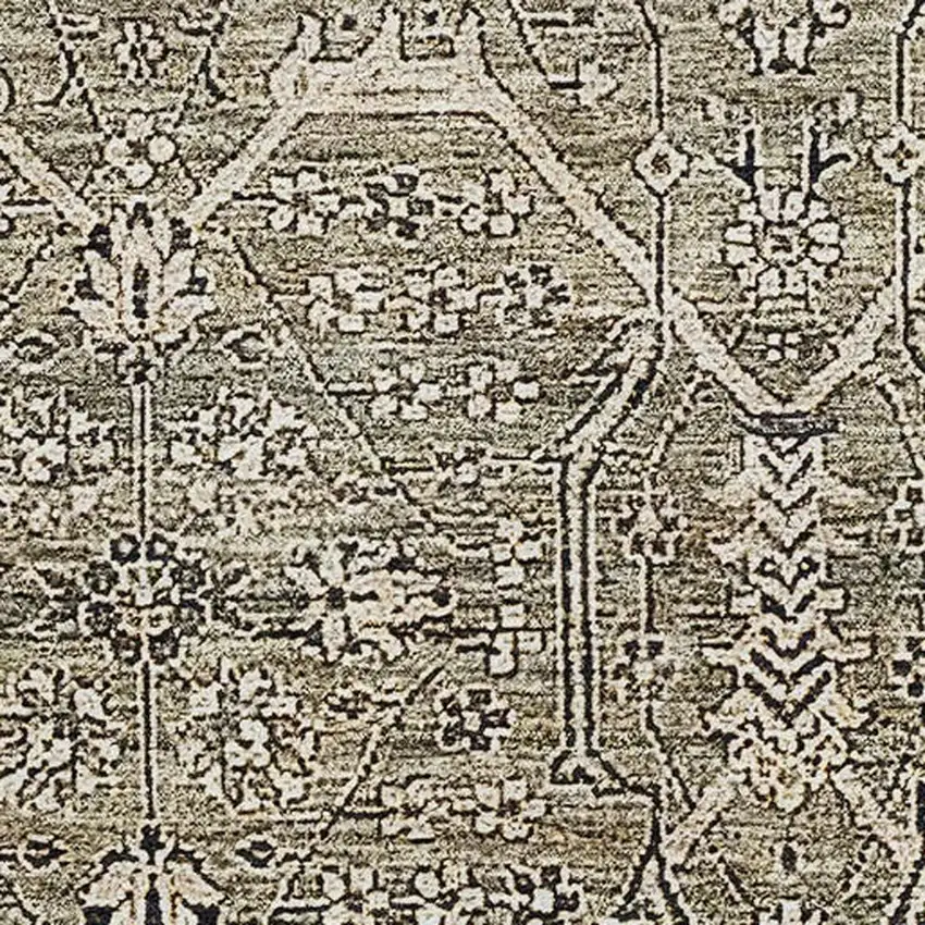 Khaki Beige And Gray Floral Washable Area Rug With UV Protection Photo 2