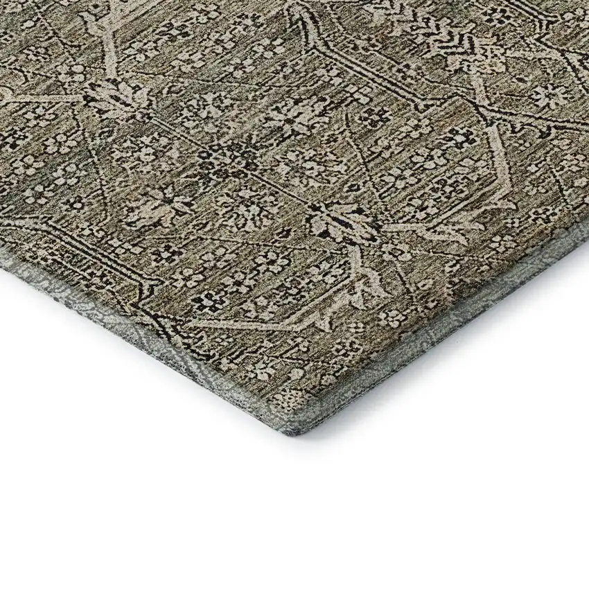 Khaki Beige And Gray Floral Washable Area Rug With UV Protection Photo 7