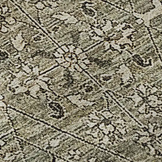 Khaki Beige And Gray Floral Washable Area Rug With UV Protection Photo 9