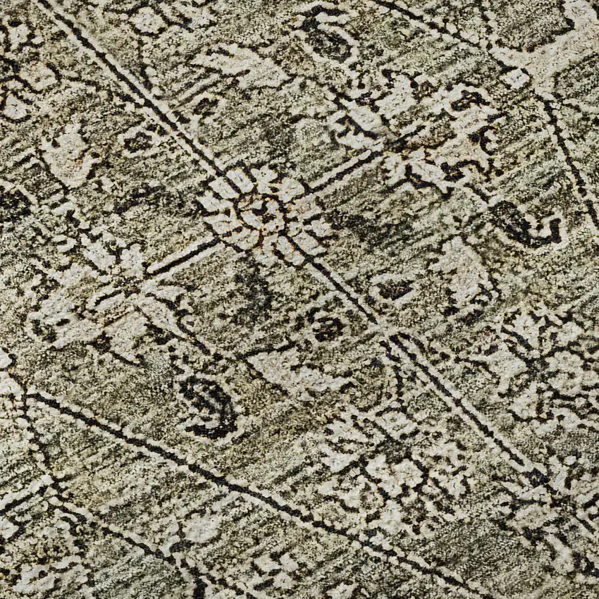 Khaki Beige And Gray Floral Washable Area Rug With UV Protection Photo 9