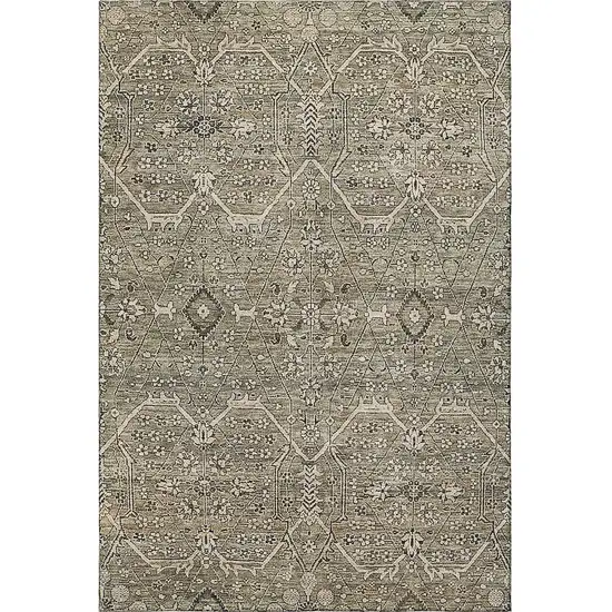 Khaki Beige And Gray Floral Washable Area Rug With UV Protection Photo 3