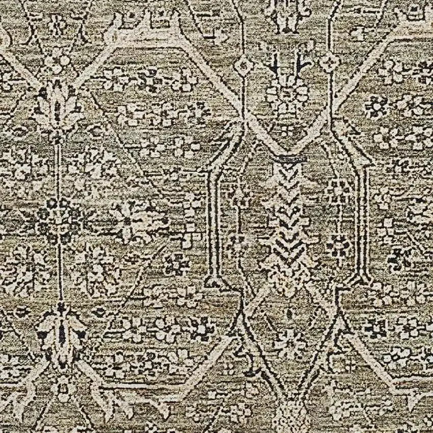 Khaki Beige And Gray Floral Washable Area Rug With UV Protection Photo 2