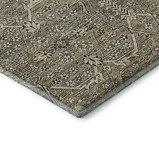 Khaki Beige And Gray Floral Washable Area Rug With UV Protection Photo 8