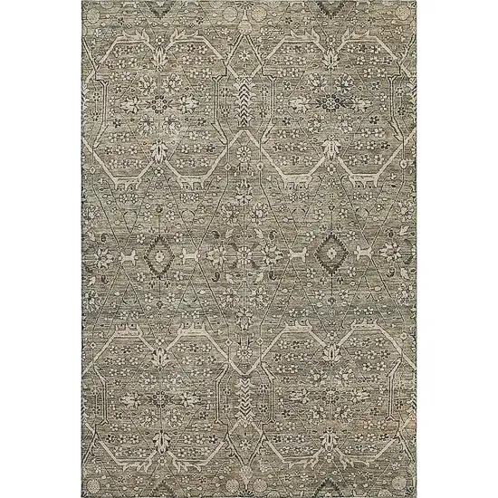 Khaki Beige And Gray Floral Washable Area Rug With UV Protection Photo 1