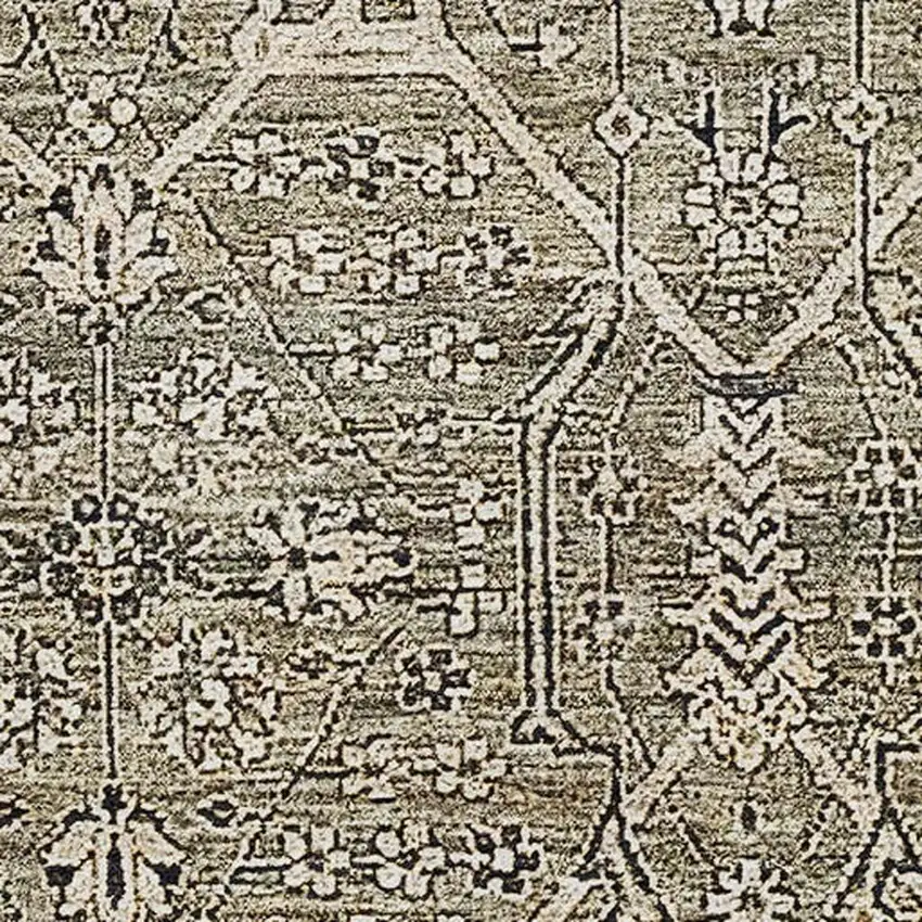 Khaki Beige And Gray Floral Washable Area Rug With UV Protection Photo 2