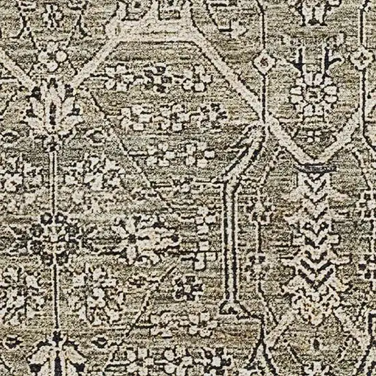 Khaki Beige And Gray Floral Washable Area Rug With UV Protection Photo 2