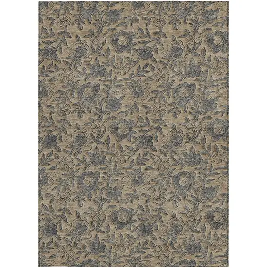 Khaki Beige And Gray Floral Washable Indoor Outdoor Area Rug Photo 6