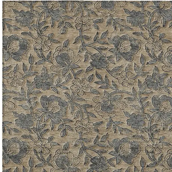 Khaki Beige And Gray Floral Washable Indoor Outdoor Area Rug Photo 5