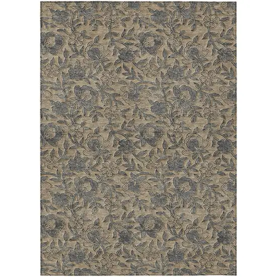 Khaki Beige And Gray Floral Washable Indoor Outdoor Area Rug Photo 2