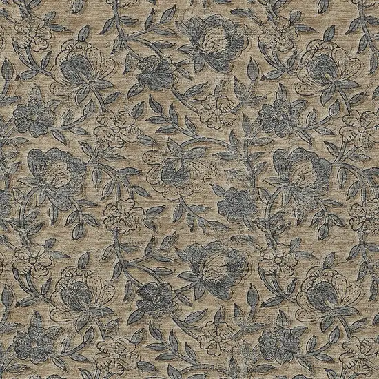 Khaki Beige And Gray Floral Washable Indoor Outdoor Area Rug Photo 4